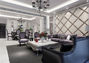 欧式住宅客餐厅室内设计3DMAX模型（含效果图）