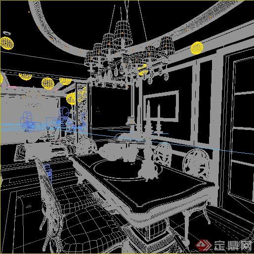 新古典风格住宅客餐厅室内设计3dmax模型（含效果图）(3)
