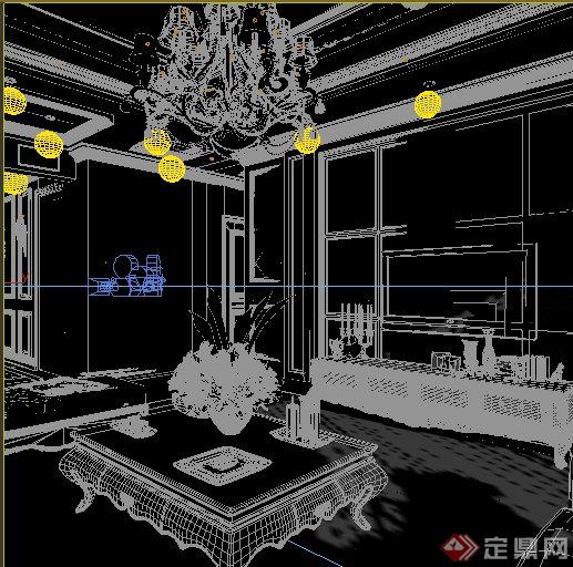 新古典风格住宅客餐厅室内设计3dmax模型（含效果图）(4)