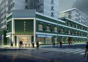 现代某快捷酒店建筑设计3DMAX模型与PSD效果图