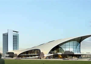 某现代风格汽车站建筑设计3demax模型（含效果图）