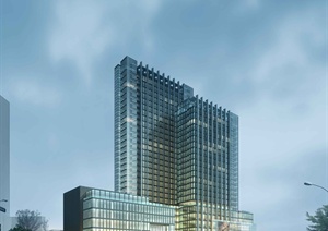 某现代风格商务大厦建筑设计3dmax模型（含效果图）