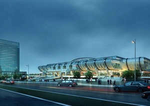 现代风格火车站建筑设计3dmax模型（含效果图）