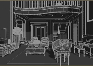 别墅住宅欧式客厅室内设计3dmax模型
