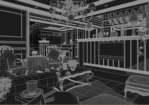 某欧式两层住宅空间室内餐厅、客厅装修设计3DMAX模型