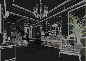 欧式别墅客厅餐厅室内设计3DMAX模型