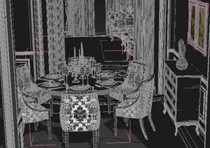 欧式风格住宅客餐厅室内装修3dmax模型