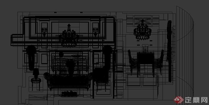 某现代简约风格客厅与餐厅室内家装设计3DMAX模型(1)
