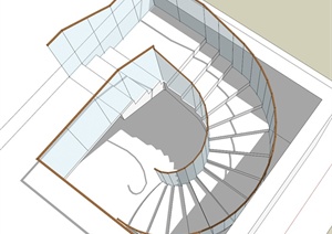建筑室内旋转楼梯设计SU(草图大师)模型（附CAD平面图）