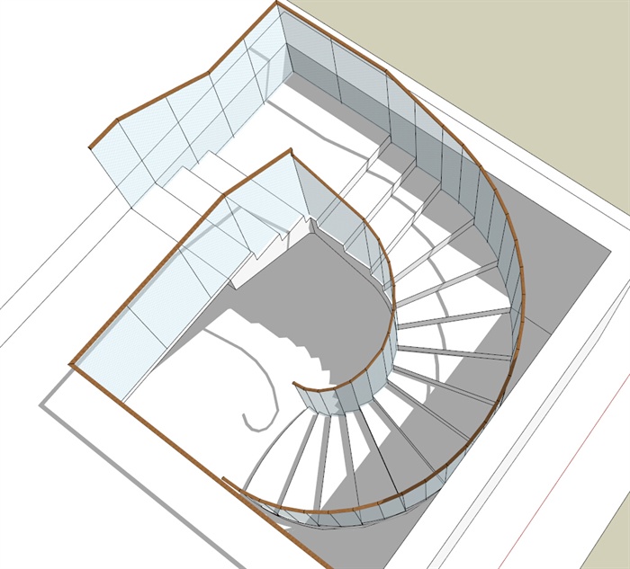 建筑室内旋转楼梯设计SU模型（附CAD平面图）