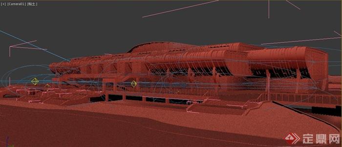 现代风格火车站建筑设计3dmax模型（含效果图）(2)