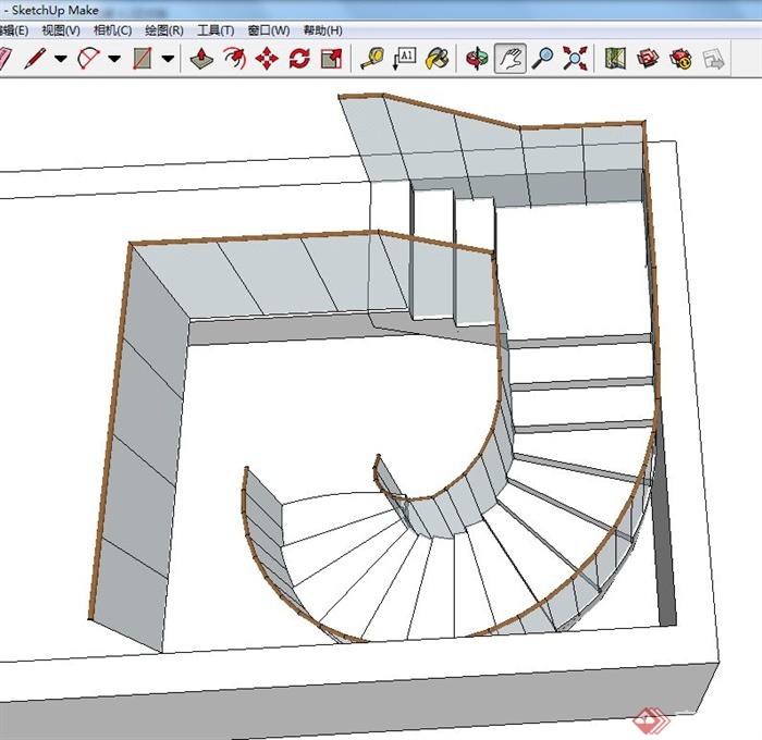 建筑室内旋转楼梯设计SU模型（附CAD平面图）(2)