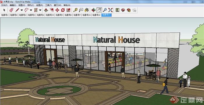 某水果店建筑和室内设计SU模型（附CAD平面图+MP4动画）(2)