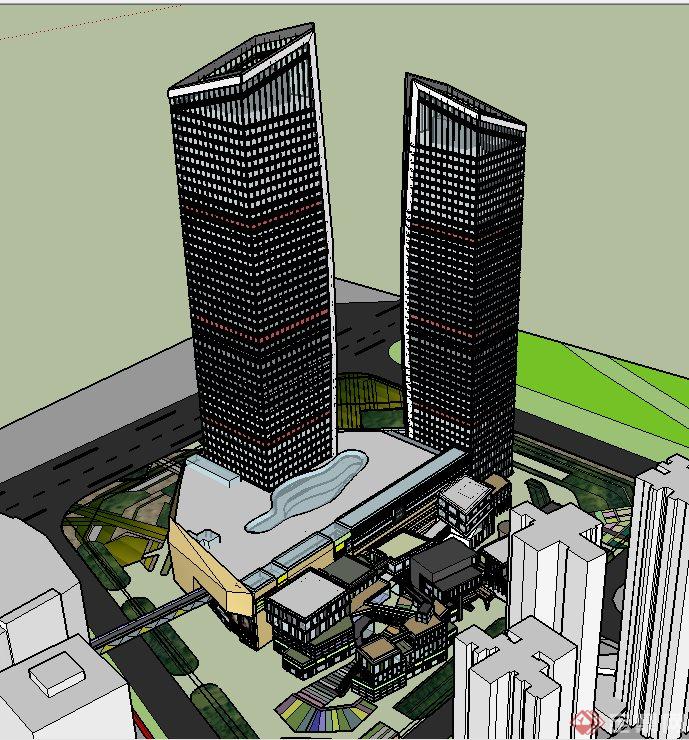 某高层办公楼建筑设计SU模型（附效果图）(4)