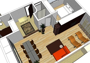 某地现代住宅空间室内设计SU(草图大师)模型