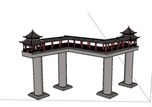 古典中式长廊与亭子设计SU(草图大师)模型