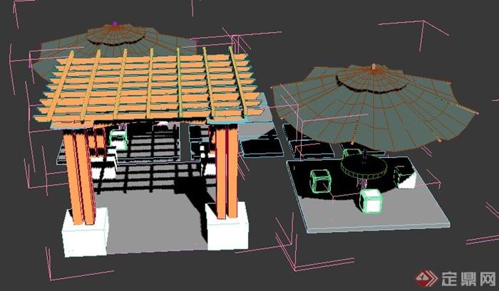 某现代风格花架、桌凳太阳伞组合3dmax模型(2)