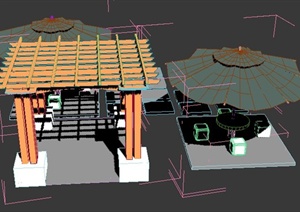 某现代风格花架、桌凳太阳伞组合3dmax模型