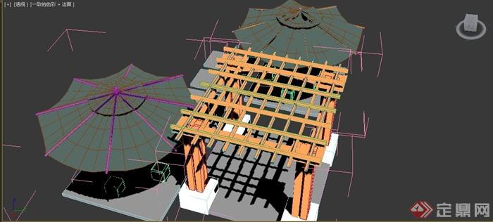 某现代风格花架、桌凳太阳伞组合3dmax模型(3)