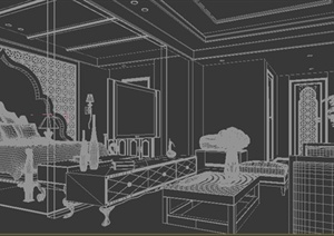 东南亚风格卧室室内设计3dmax模型
