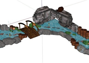 一个中式水池景观设计SU(草图大师)模型