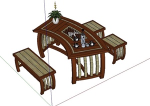一组庭院茶桌椅设计SU(草图大师)模型