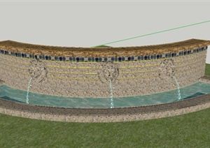 某景观节点弧形景墙喷泉设计SU(草图大师)模型