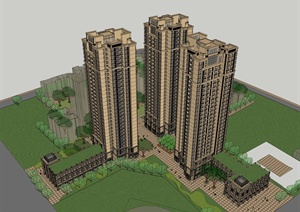 新古典风格高层商住楼建筑设计SU(草图大师)模型