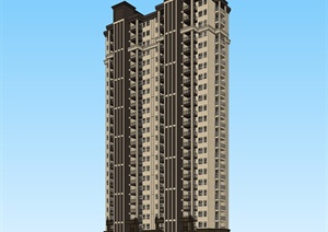 新古典高层住宅建筑设计SU(草图大师)精细模型