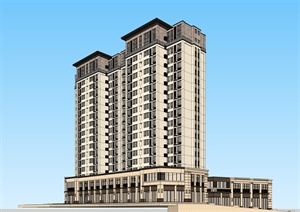 新古典高层商住楼建筑设计SU(草图大师)模型