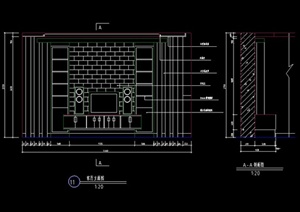 某现代室内电视柜背景墙设计CAD施工图