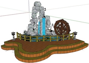 园林景观假山水车组合SU(草图大师)模型