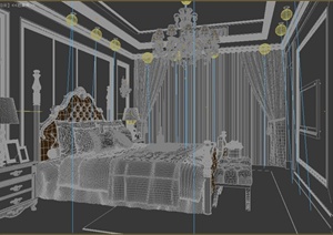 某美式风格住宅室内卧室家装设计方案3DMAX模型