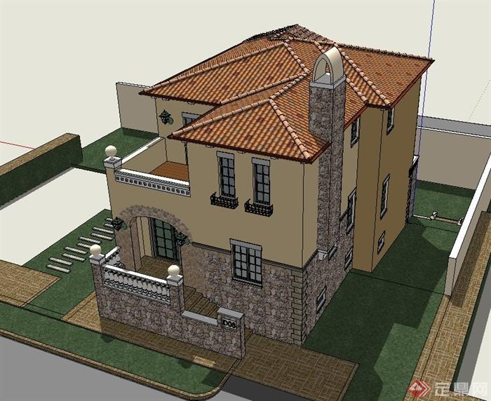 一栋三层欧式别墅建筑设计US模型(1)