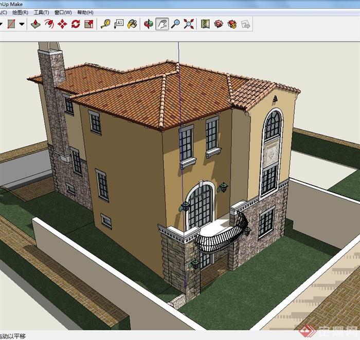 一栋三层欧式别墅建筑设计US模型(2)