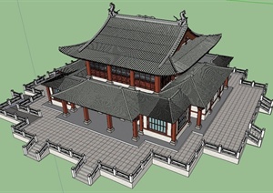 某古唐代风格寺庙建筑设计SU(草图大师)模型
