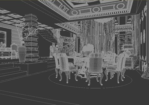 某中式风格两层住宅别墅客厅、餐厅设计3DMAX模型