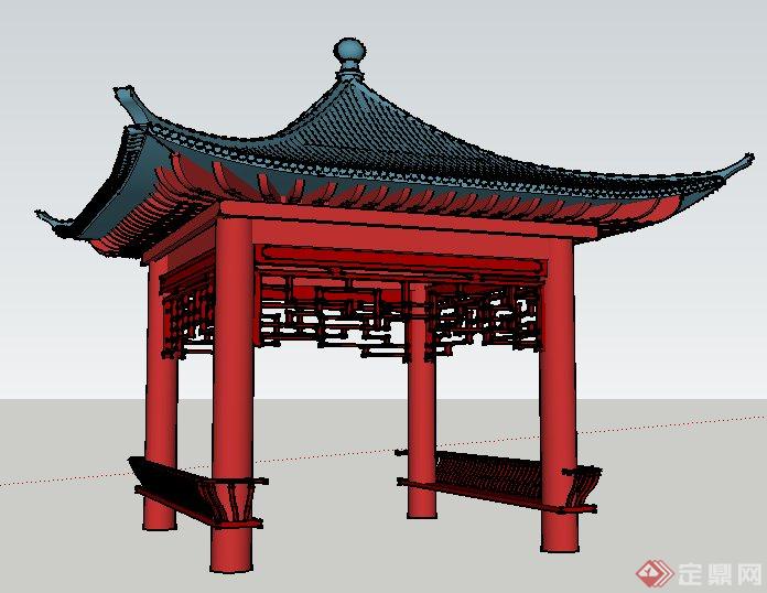 古典中式四角凉亭su模型(2)