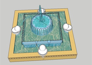 一个喷泉水景设计SU(草图大师)模型