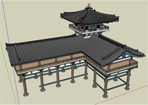 中式双层亭廊设计SU(草图大师)模型