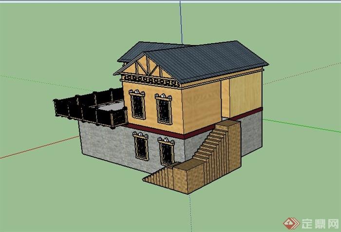 某两层乡村住宅建筑设计SU模型(1)