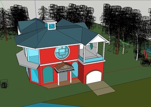 某多层欧式别墅建筑设计SU(草图大师)模型+PPT文本+CAD设计图