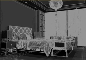 中式风格住宅卧室室内装饰设计3dmax模型