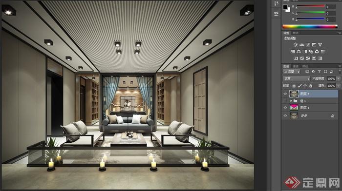 现代某别墅室内客厅与主卧设计3DMAX模型+CAD施工图+PSD效果图(12)