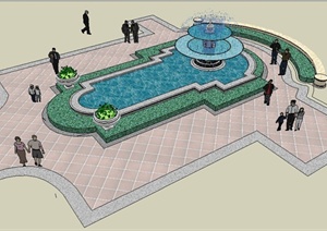 现代风格园林喷泉水景SU(草图大师)模型
