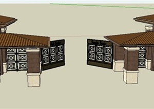 新古典风格小区大门及围墙SU(草图大师)模型