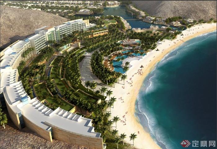某现代海滩度假酒店建筑景观设计3DMAX模型与PSD效果图(1)