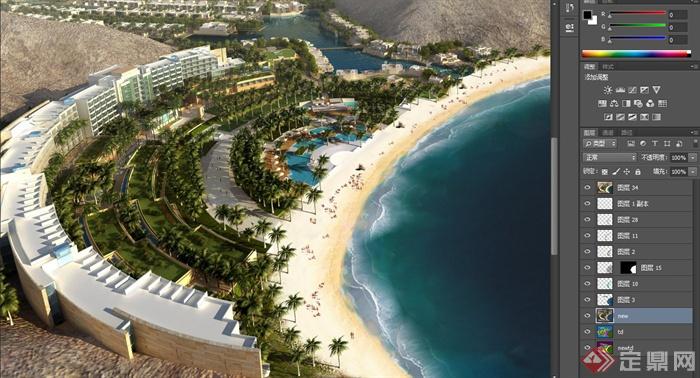 某现代海滩度假酒店建筑景观设计3DMAX模型与PSD效果图(2)