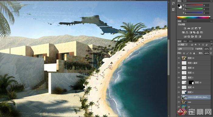 某现代海滩度假酒店建筑景观设计3DMAX模型与PSD效果图(3)