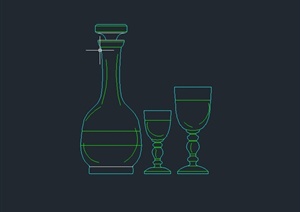 室内餐具酒杯与酒瓶设计CAD图